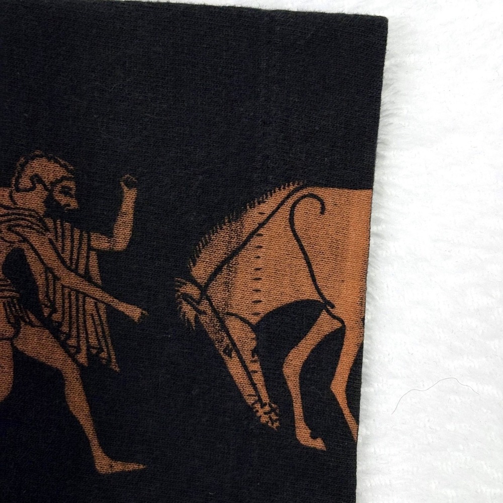 Vintage 90s Fruit of the Loom Greek Mythology All Over Print T-Shirt Large Black - Picture 9 of 11